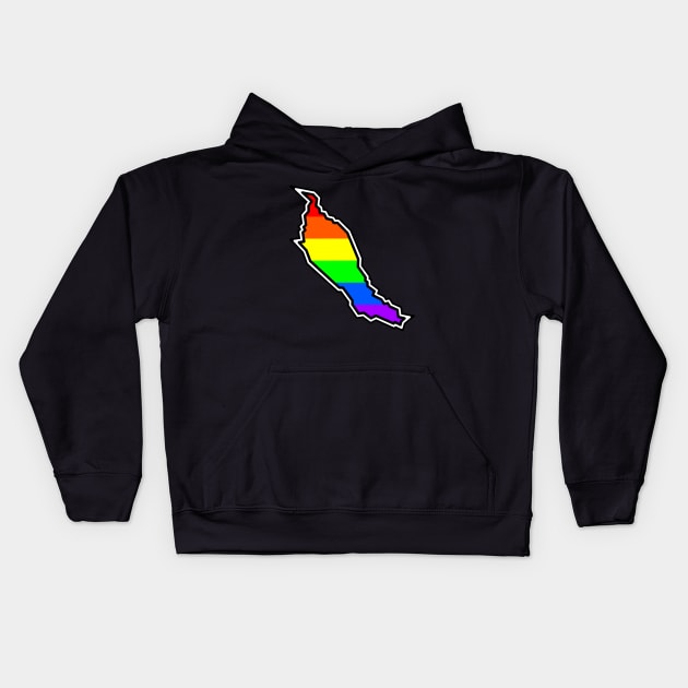 Denman Island Silhouette - Pride Flag - Bright Rainbow Colours - Denman Island Kids Hoodie by Bleeding Red Pride